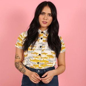NOOWORKS JOYCE BUTTON-UP - SHARK PRINT XS